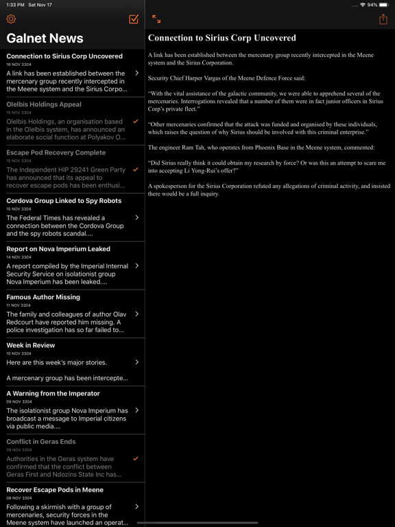 CMDR news reader on iPad